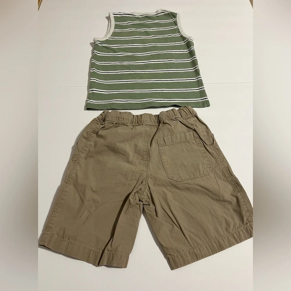 Carter’s Boys 2-Piece Outfit Set Size 5 Green Striped Tank Top & Khaki Shorts